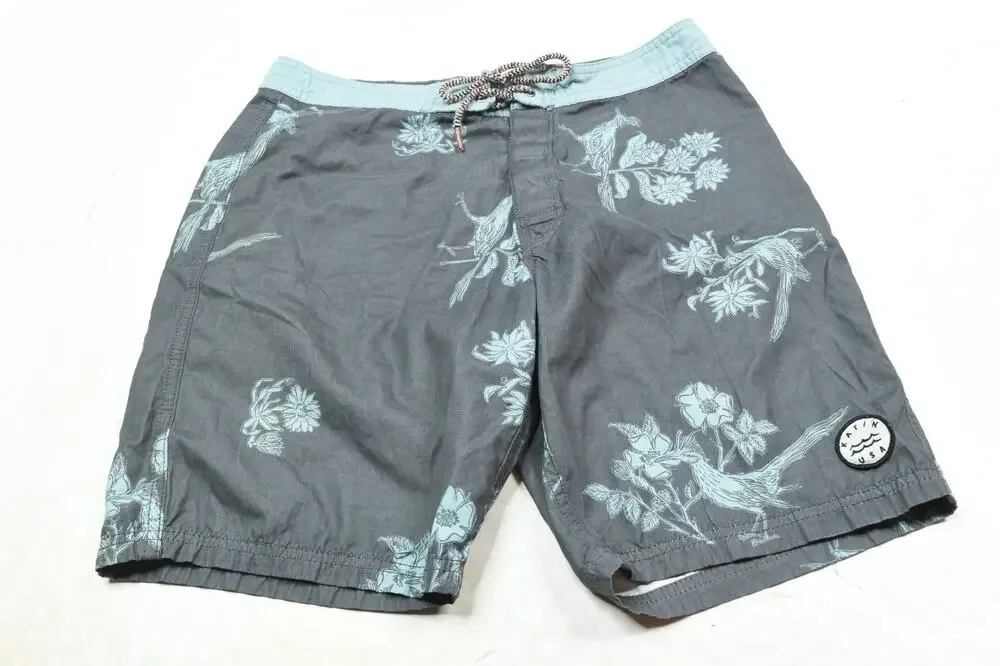 KATIN Board Shorts Mens 30 Gray Blue Floral Drawstring 8